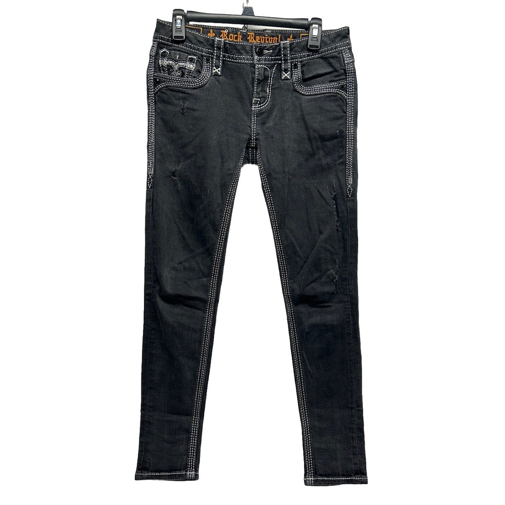 Rock Revival Womens Size 27 Barbila Gray Distressed Skinny Denim Jeans (M6)